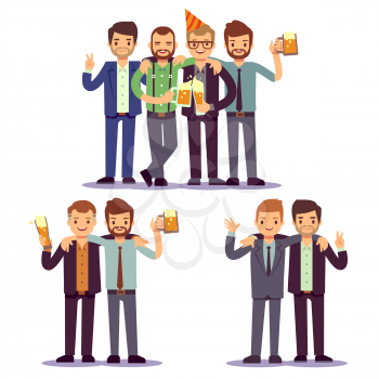Happy friends, business people at party vector friendly concept. Happiness colleague after work, illustration of business party with colleague