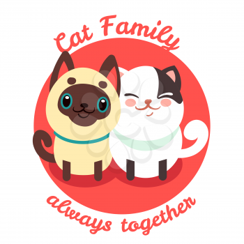 Cute cat, pussycat vector background. Cat family, happy couple of cats illustration