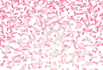 Spring vector background with falling pink petals of sakura blossom. Spring cherry blossom flower, illustration of nature petal flower decoration