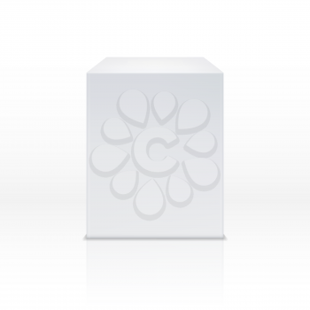 Realistic white box, cube, 3d podium, blank pedestal vector illustration. White podium or platform, illustration of geometric pedestal podium