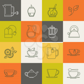 Multicolor tea thin line vector icons set. Icons in contour style illustration