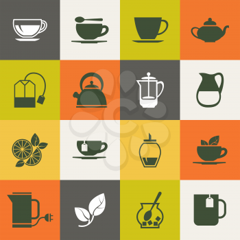 Multicolor tea vector icons set. Illustration of design flat collection of tea concept