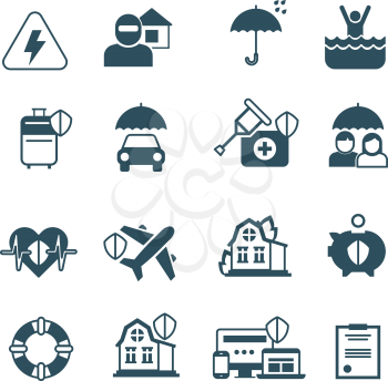 Insurance vector icons. Protection and safety symbols. Insurance against fire, floods, illustration of insurance health