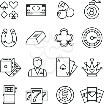 Gambling, casino, poker thin line vector simple icons. Gambling linear icon for casino, illustration of gamble game leisure
