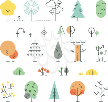 Forest trees line icons with simple geometric shapes. Simple tree linear style. Vector illustration
