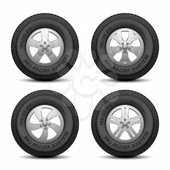 Truck and car wheels with tires and disk vector illustration. Car disk isolated and rubber black tyre car