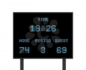 Vector digital electronic board with football or soccer score competition. Scoreboard with result competition, illustration of score board with information