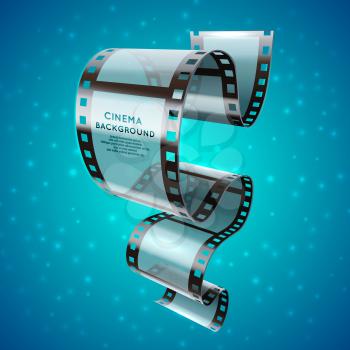 Abstract cinema retro poster with film strip roll, vector movie festival background. Banner cinema festival with sparkle shine, festival event film movie illustration