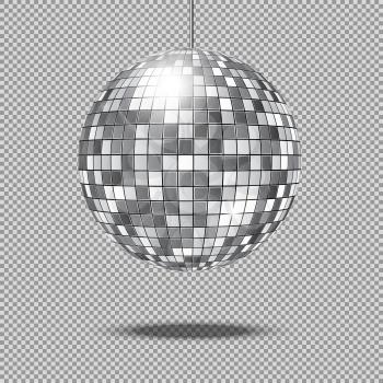 Mirror glitter disco ball vector illustration. Disco glitter ball for club decoration, shine and bright ball