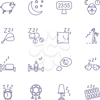 Insomnia problems icons and sleeping trouble vector signs. Set of sleep icons, illustration of bed rest sleep