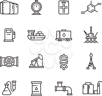Oil and gas manufacturing and industrial equipment vector line icons. Industrial oil and gas, illustration of industry energy oil