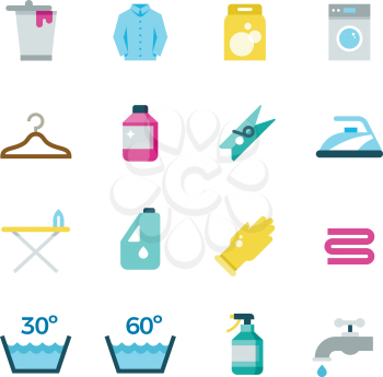 Household washing, drying and laundry vector flat icons. Cleaning and washing service icons, illustration of drying and washing temperature mode