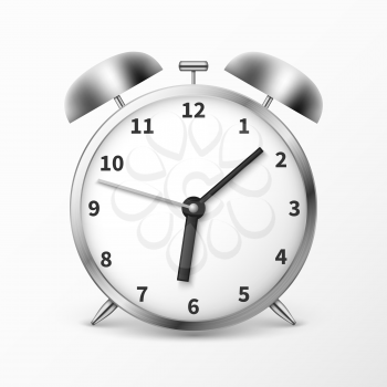 Alarm clock with bells, ringing timer vector illustration. Clock isolated on white background, mechanical clock