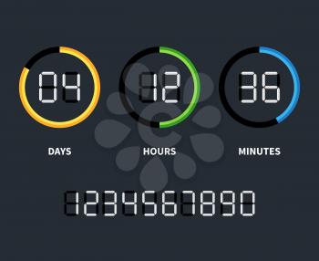 Digital clock or countdown timer. Vector time concept. Countdown timer with days and hours, illustration of countdown clock