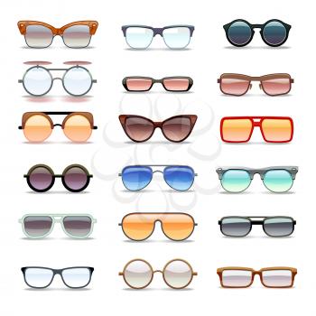 Summer sunglasses, fashion eyeglasses flat vector icons. Fashion sunglass collection, illustration of modern sunglass