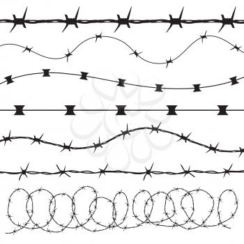 Barbed wire black silhouettes vector frame borders. Barrier barbwire for prison, illustration of collection border prison