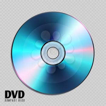 Realistic cd or dvd compact disk close up vector illustration. Disk with audio or video storage, compact disk with data information