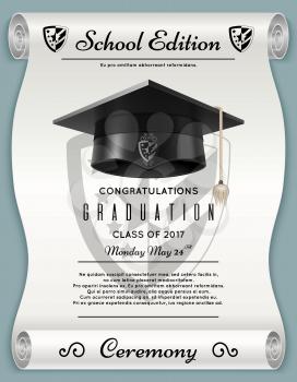 High school academic concept with graduation cap. Congratulations vector background. Celebration graduation education, illustration of poster ceremony graduation