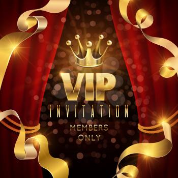 Elegance and exclusive party vector invitation with golden luxury crown. Vip invitation for only member, illustration of luxury vip club