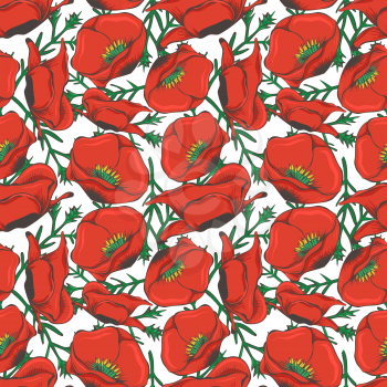 Red poppy seamles pattern design - floral fashion seamless texture. Fashion floral seamless background design, vector illustration
