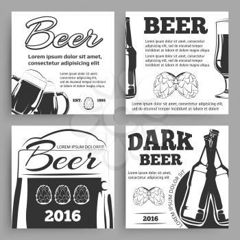 Vintage beer banners template with bottles, goblets and lettering signs. Vector illustration
