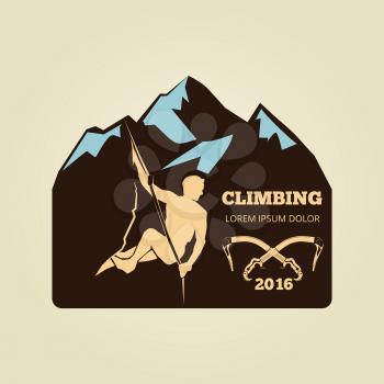 Vintage mountain climbing logo - sport activity badge or banner. Extreme adventure emblem, vector illustration