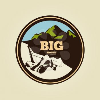 Vintage mountain climbing round logo - sport activity badge or banner. Label mountaineering isolated, vector illustration
