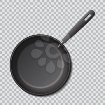 Steel empty frying pan isolated. Realistic vector mockup. Cooking utensil pan for preparation illustration