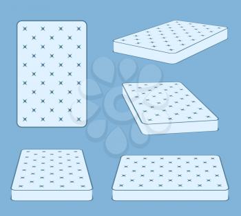 Padded comfortable sleeping bed mattress in different position vector template. Flat mattress for bed, illustration of comfortable mattress