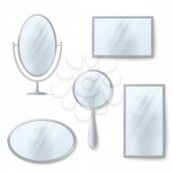 Isolated mirrors with reflexion vector set. Mirror shiny round and oval illustration