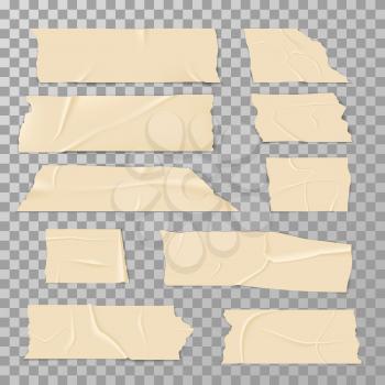 Adhesive sticky tape isolated on transparent background vector set. Adhesive tape ripped, illustration of piece paper