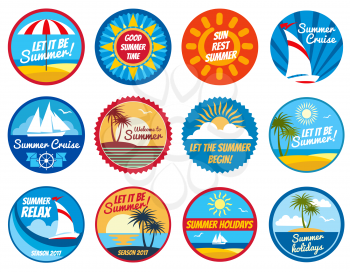 Vintage summer labels. Tropical holiday vector logos with typography. Summer vacation tropical, illustration of summer stickers