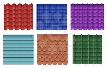 Roof tiles. Roofing materials vector set. Roof construction material, collection of roof component waterproof illustration