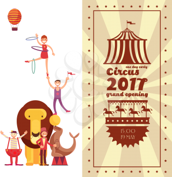 Fun fair carnival and circus vintage vector poster. Carnival circus tent banner, poster amusement illustration