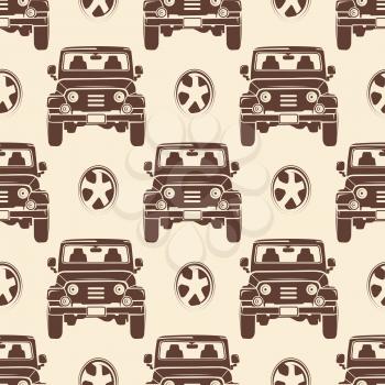 Jeeps seamless pattern design - vintage seamless texture with cars. Transport background vector illustration