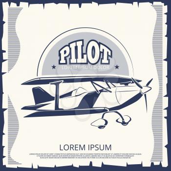 Avia label design - vintage poster with airplane. Air transportation banner, vector illustration