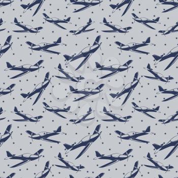 Stars and airplanes seamless pattern design - avia seamless texture. Vector illustration