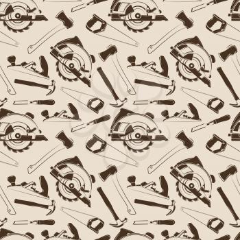 Carpentry tools seamless pattern design. Background wallpaper with instruments. Vector illustration