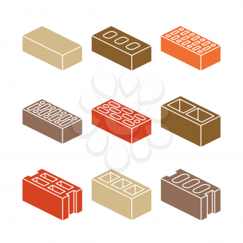 Building and contruction materials icons - colorful bricks on white background. Material for constrution work, vector illustration