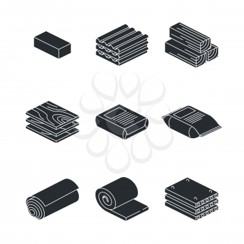Building and contruction materials icons set on white background. Wooden material for building construction. Vector illustration