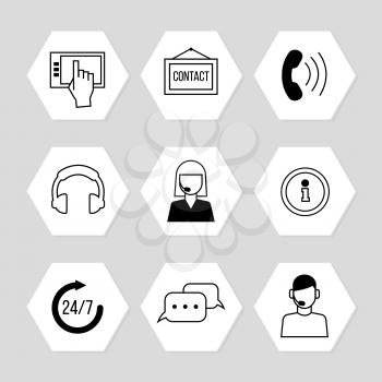 Contact centre or online support icons set. Contact help for customer, vector illustration