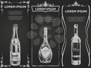 Hand drawn elite alcohol drinks banners template. Drawing poster template for bar menu. Vector illustration