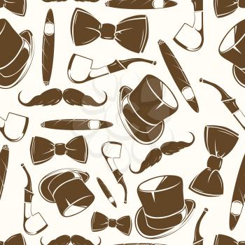 Getlemen seamlss pattern - vintage background with cylinder, rope, tabacco and bow tie. Vector illustration
