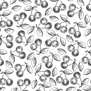 Hand drawn cherries seamless pattern - monochromic berries. Background with fruits illustration