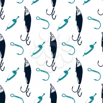 Fishing seamless pattern with spoon-bait and hook. Fishing background vector illustration