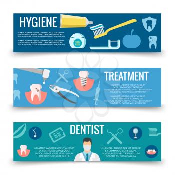 Dental service flat banners template - teeth care banners. Template of banner tooth and dental service illustration