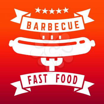 Fast food or barbecue label on flame color background - food poster design. Bbq banner card illustration vector