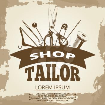 Vintage tailor shop label design. Fashion tailoring banner. Vector illustration