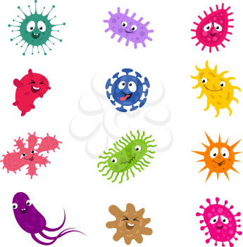Cartoon funny bacteria and germs. Vector characters cartoon virus microbe and infection illustration