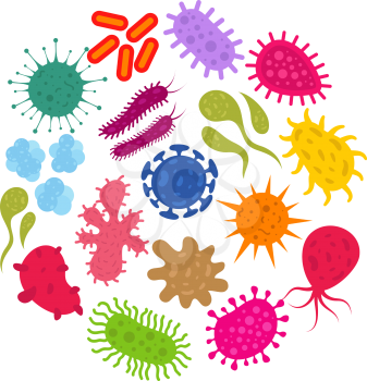 Microorganism and primitive infection virus. Bacteria and germs vector icons. Virus infection, illustration of microorganism bacteria